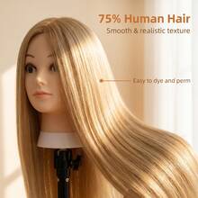 26-Inch Human Hair Mannequin Head-75% Human Hair Mannequin Head, Suitable For Makeup Practice; Beauty Mannequin Head, Suitable For Hairstyling; Hair Training Head, Suitable For Braiding #4 - View 11