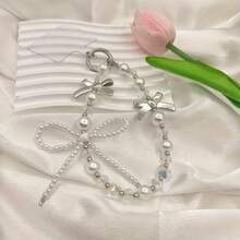 New Versatile High-End Pearl Flower Bow Beaded Bag/Phone Chain Pendant Accessory - White - View 5