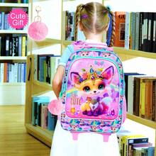 3Pcs Rolling Backpack For Girls, Kids Roller School Backpack With Wheels, Fox Wheeled Bookbag For Elementary Preschool Kindergarten(Pink) - UV Roller Backpack - View 7