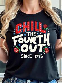 Camiseta Casual para Mujer% Estilo Patriótico para el 4 de Julio - Cuello Redondo, Manga Corta, Top Casual, adecuada para el Día de la Independencia, el Día de la Madre, el Día de los Caídos y Juneteenth, con diseño de la bandera estadounidense, camiseta para celebraciones festivas - Camiseta Unisex de Estilo Vintage Urbano, de Algodón, Manga Corta y Cuello Redondo. - Negro - Ver 7