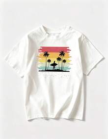 Women's T-Shirt 2026, 3-Piece Set, Beach And Surf Letter Print, Women's T-Shirt, Comfortable Casual Wear, Loose Fit Fashion T-Shirt, Multicolored Women's T-Shirt. - 白色 - 查看 2