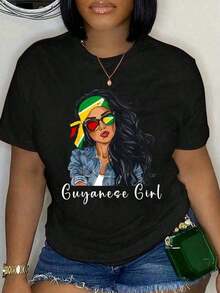 Camisetas de algodón 100% con la bandera de Guyana para mujer, uniforme femenino, camiseta unisex clásica y cómoda, camisetas de cuello redondo de gran tamaño, playeras de mujer. - Negro - Ver 6