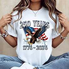 Camiseta del Día de la Independencia 250 Años 1776 2026 Blanca con Diseño Patriótico de Bandera y Pájaro para Celebraciones y Eventos Nacionales, Camisetas Unisex para Salidas de Verano, Camiseta Versátil, Camiseta Gráfica para Mujer, playeras de mujer - Blanco - Ver 7
