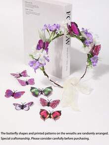 1pc Realistic Butterfly Bohemian Floral Wreath, Romantic Bridal Wedding Decor (Butterfly Pattern And Shape Are Randomly Selected, Special Craftsmanship, Please Purchase Carefully),Travel,Birthday - Purple - View 10