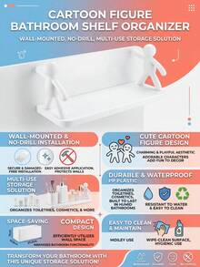 Human-Shaped Wall-Mounted Storage Rack, No Drilling Required, 25.5x10.5x11cm, White PP Material, Suitable For Shower, Sink, Vanity, Can Store Soap, Lotion, Sponge, Razor, Lightweight And Durable, Suitable For RV, Dorm, Small Apartment, Anniversary/Independence Day/Thanksgiving Gift - Multicolor - View 4