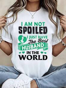 Graphic Print T-Shirt "I'm Not Spoiled, I Just Have The Best Husband In The World" For Casual And Sporty Outfits - Urban Vintage Style, Unisex, Cotton, Short Sleeve, Crew Neck, 100% Cotton. - 白色 - 查看 7
