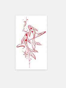1 Tattoo Sticker, Red Ink Watercolor Line Double Koi Fish Vertical New Chinese Style Simple Personalized Temporary Tattoo Sticker, Washable, PVC, Disposable, Waterproof And Sweatproof, Suitable For Arms, Waist, Abdomen, Back, Legs, Non-Reflective, Realistic Tattoo, Suitable For People, Daily Use, Lasts 3-5 Days - Red - View 4