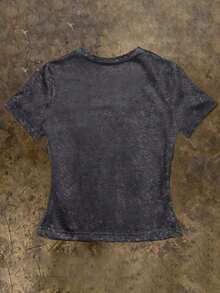 Camiseta corta de mujer con estampado de letras y ribete de contraste - Multicolor 2 - Ver 2