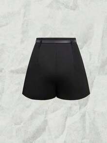 Pantalones con falda asimétrica de moda casual para ir al trabajo, pantalones cortos multifuncionales para mujer, pantalones con falda a juego sin cinturón - Negro 2 - Ver 2