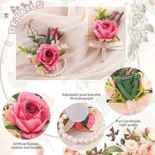 Corsage Boutonniere Set, Groomsmen Buttonholes, Pink Wrist Corsage For Women - Purple - View 7