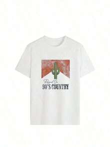 Camiseta gráfica de manga corta personalizada para mujer, ideal para el verano, conjunto de playa blanco con elementos de cactus, blusas casuales y elegantes para mujer, ropa deportiva femenina. - Camiseta unisex de algodón holgada de manga corta y cuello redondo estilo vintage urbano. - Blanco - Ver 2