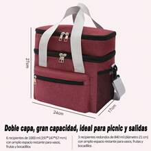1 Piece Double Compartment Thermal Lunch Bag, Waterproof Oxford Cloth Portable Lunch Box With Adjustable Strap, Keeps Food Cold And Hot, Water Resistant Aluminum Lining, Ideal For Work, School, Picnic, Camping And Travel, Available In Various Colors - 紅色 - 查看 10