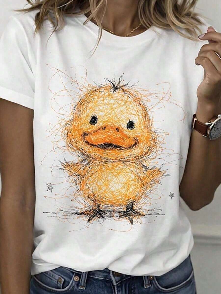 Una camiseta de mujer casual de manga corta con cuello redondo, lavable a máquina, ajuste cómodo para todas las estaciones. - Blanco - Ver 1