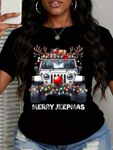 Camiseta de Navidad Merry Jeepmas, Camiseta Gráfica Divertida para Hombres y Mujeres, Regalo de Navidad, Camiseta de Estilo Vintage Urbano Unisex, de Algodón, Manga Corta, Cuello Redondo, 100% Algodón - Negro - Ver 3