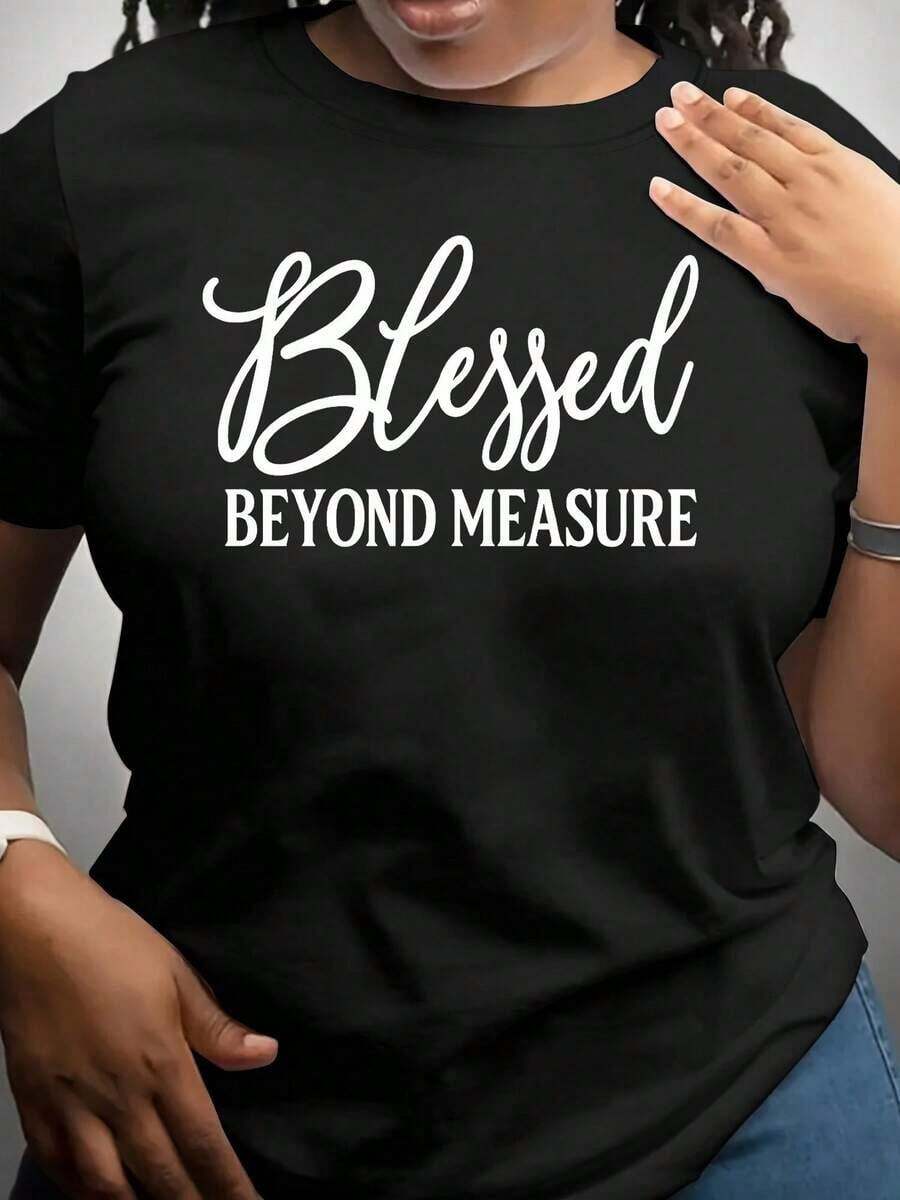 Camiseta única con diseño Y2K en negro con el mensaje Beyond Measure destaca tu estilo y positivismo ideal para cualquier ocasión casual, sé parte de la que todos buscan en México y muestra tu mensaje de bendición con esta pieza imprescindible - Negro - Ver 1