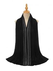 1 pieza Hiyab de mujer de unicolor con textura tejida y decorado con rhinestones, chal largo musulmán suave y cómodo de modal, versátil para uso diario, viajes, fiestas, fotografía - Multicolor - Ver 32