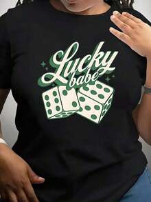 Camiseta de Algodón Estilo Vintage con Estampado de Eslóganes de Lisboa, Camisetas con Gráficos de Dados Lucky Babe para Mujer, Camiseta Casual Divertida con Temática de Juegos de Azar, Perfecta para Noches de Juego y Uso Diario en Verano, 220g para el Verano. - Negro - Ver 7