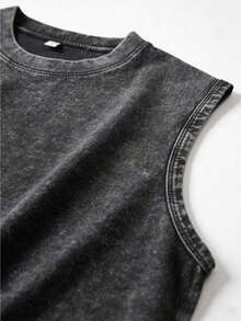 Gothic Bat Skeleton Wings Graphic Washed Sleeveless Tank Top Men, Retro Distressed  Independence Day Of The United States Punk Streetwear Casual Vest - 黑色# - 查看 5