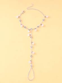 1pc European And American Summer Beach Vacation Fashionable Layered Bracelet, Elegant Luxury Chain Bracelet With Pearl And Crystal Decor For Women - Pearl - View 7