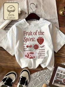 Camiseta de Talla Grande para Mujer con Estampado "Fruto del Espíritu" - 100% Casual, Manga Corta, Diseño Cristiano Inspirador, Cuello Redondo, Lavable a Máquina, Cómoda para Todas las Temporadas blusas para mujer - Blanco - Ver 7