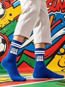 1 Pair Men's Thick Tube Soccer Socks, Long Calf Non-Slip Couple Football Socks, Mid-Calf Sports Socks, Durable Athletic Socks - Multicolor - View 7