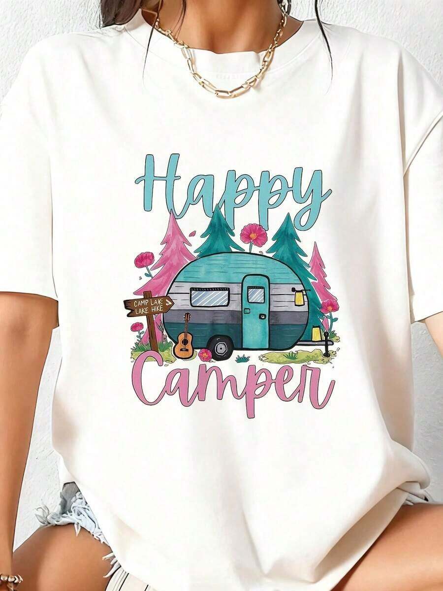 1 Piece Women's Funny Graphic T-Shirt With "It's A Thrift Store And Coffee Day" Print, Casual Short Sleeve Crew Neck T-Shirt, 180g 100% Cotton. - 白色 3 - 查看 1