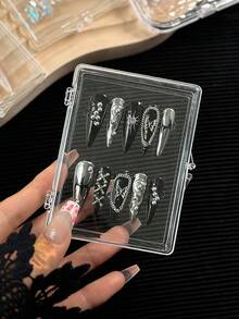 1 hộp đựng dụng cụ làm móng trong suốt, hộp trưng bày móng có thể đeo được, hộp đựng hình vuông chống bụi và chống oxy hóa có nắp lật (hộp rỗng) - Trong sáng - Xem 4