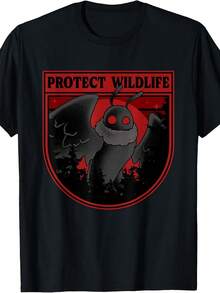 Camiseta del Misterioso Hombre Polilla, Protege la Vida Silvestre, Camiseta con Temática de Entomología Misteriosa. Unisex, Verano 2026, Camiseta Estampada de Manga Corta, 220g de Algodón Puro, Camisa Elegante para Fiestas. - Negro - Ver 1