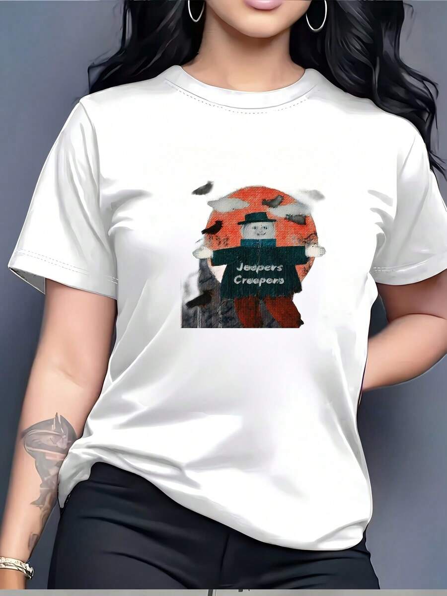 Camiseta de Halloween "Crazy Crazy" con diseño de gato para mujer - Camiseta suave de manga corta de 180 g, el regalo perfecto para familiares y amigos en otoño. - Blanco - Ver 1