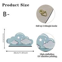 Estante de pared con forma de sandía, corona de nube y cactus de madera natural estilo bohemio con ganchos, organizador de llaves para la entrada, estante decorativo de pared para plantas suculentas verdes en sala de estar y dormitorio, estante de almacenamiento y exhibición de madera 2D, decoración de pared creativa - Ver 11