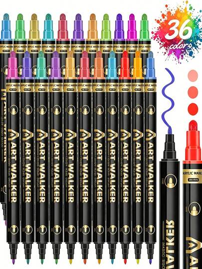 12/24/36 Colores Marcadores de Pintura Acrílica de Doble Punta, Bolígrafos de Pintura Acrílica, Pintura de Rocas, Papel, Calabaza, Madera, Huevo, Lienzo, Cerámica, Tela, Cuero, Vidrio, Manualidades DIY.