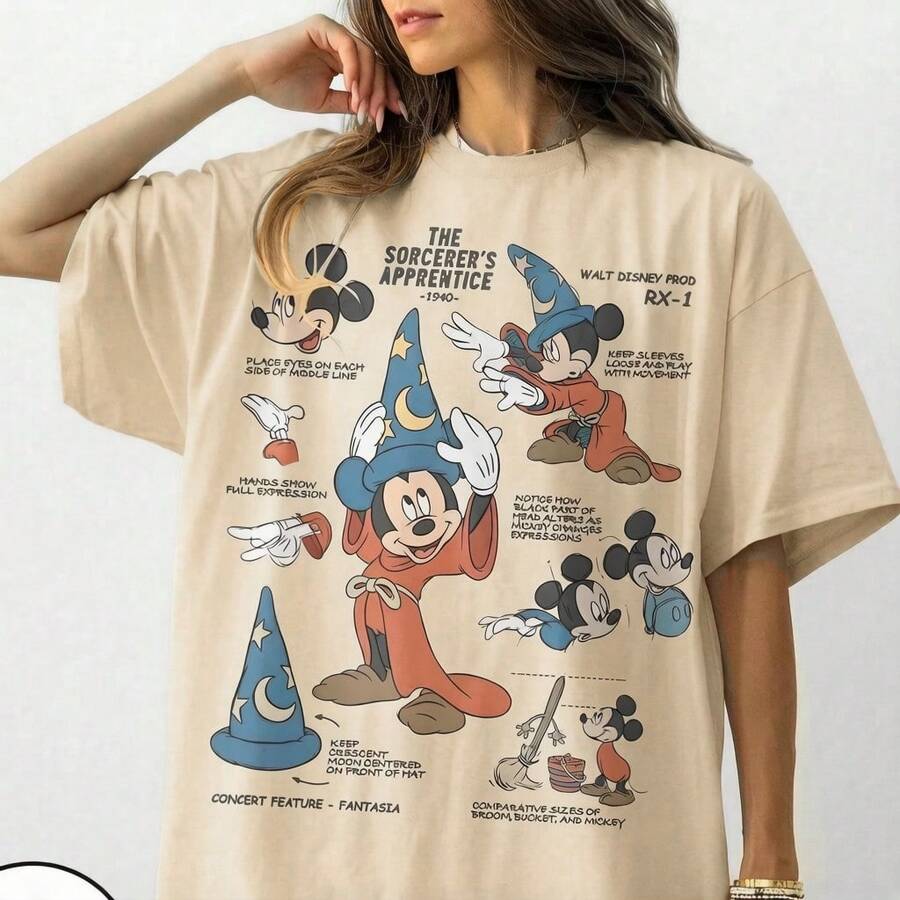 Buy Retro Disneythe Sorcerers Apprentice Fantasia MickeySketch Shirt, Fantasmic MickeySorcerer Tee, Disneyland Family Matching Trip Shirts - Màu be - Xem 1