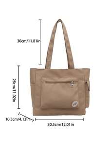 Fashionable Versatile Solid Color New Tote Bag, Casual Minimalist Textured Contrast Color Shoulder Handbag - Khaki - View 5