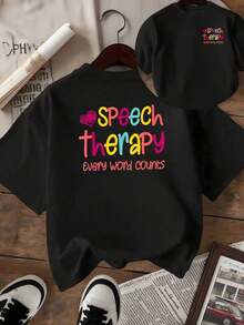 Palabras coloridas que expresan alegría y motivación al destacar la importancia de cada mensaje en un entorno positivo y lleno de energía Camiseta mujer doble cara casual cómoda para uso diario - Negro - Ver 1