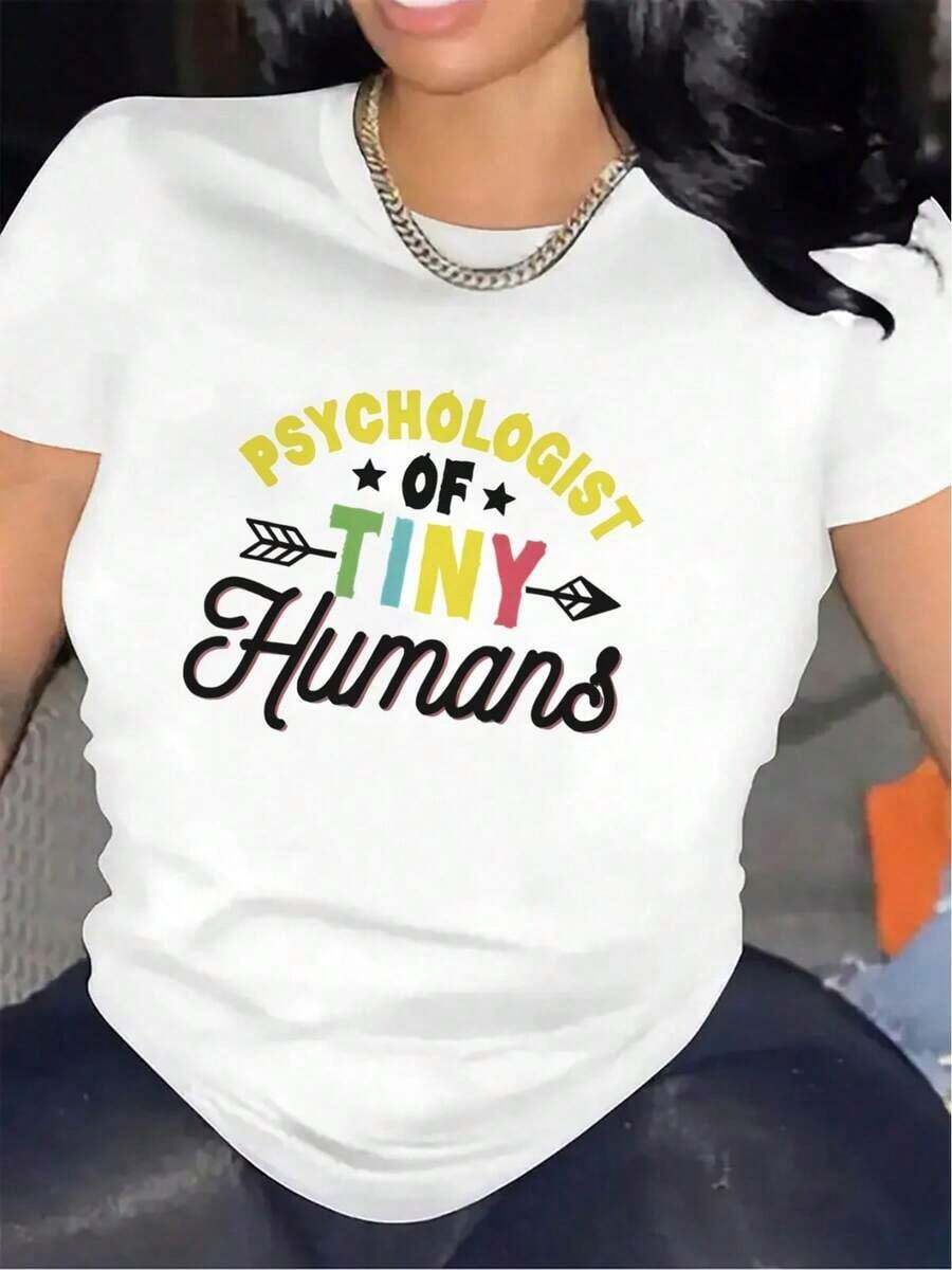 Camiseta: Psicólogo de los Pequeños Humanos| Tela cómoda y duradera, adecuada para ocasiones informales, diseño elegante, suave al tacto, regalo para entusiastas de la psicología, material ligero y transpirable, cuello redondo, estampado.Camiseta de color sólido simple, transpirable y cómoda, top casual para uso diario. - Blanco - Ver 1