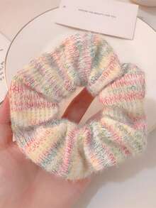 2入組針織毛絨刺繡髮圈，溫柔淑女風髮帶，極簡馬尾髮飾髮圈 - 彩色 - 查看 4