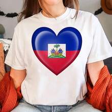 Camiseta de Haití para Mujer, Divertida, Estilo Y2K Harajuku, Ropa Femenina Divertida, Ropa Estética para Mujer - Blanco - Ver 4