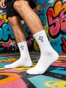 1/3 paire de chaussettes style de rue avec motif Coupe du monde, chaussettes mi-mollet au design de graffiti de football, style unisexe Y2K/urbain, idéal à porter avec des Baskets et des tenues décontractées - Multicolore - Voir 7