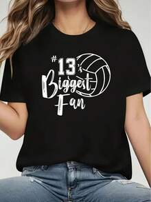 Camiseta casual negra de manga corta con cuello redondo para mujer, con estampado de voleibol, adecuada para todas las estaciones, lavable aáquina, para ocasiones como Navidad, Pascua, Halloween y Acción de Gracias - Camiseta unisex de algodón holgada de estilo vintage urbano con cuello redondo y manga corta. - Negro - Ver 1
