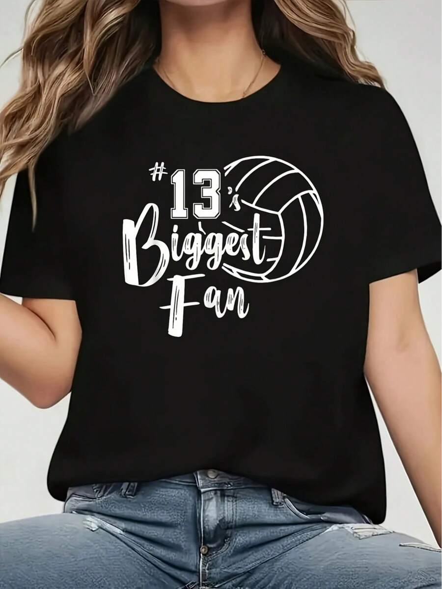 Camiseta casual negra de manga corta con cuello redondo para mujer, con estampado de voleibol, adecuada para todas las estaciones, lavable aáquina, para ocasiones como Navidad, Pascua, Halloween y Acción de Gracias - Camiseta unisex de algodón holgada de estilo vintage urbano con cuello redondo y manga corta. - Negro - Ver 1