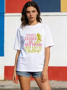 No lágrimas en el campo de softbol, aplausos. Divertida camiseta de softbol para mujer. Espíritu de equipo. Una excelente opción para regalos de equipo y salidas familiares. Ropa para fiestas navideñas de adultos. Ropa para celebraciones de temporada. Estampados divertidos de temporada. Calidad de impresión duradera. Ropa de temporada - Camiseta unisex de algodón suelto de manga corta y cuello redondo, estilo vintage urbano. - Blanco - Ver 1