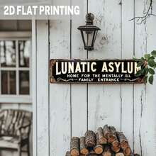 2D Flat, 1pc Vintage Asylum Iron Sign - Whistle Mental Hospital Entrance Decor With Gothic Font - Indoor/Outdoor Halloween Decoration Suitable For Haunted House, Asylum Or Horror Party - Pre-Drilled Design - No Electricity Required - Gothic Horror Decor, Gothic Style Decor, Indoor/Outdoor Decor, Rustic Wall Art, Pre-Drilled Holes As Shown In Dimension Diagram - Multicolor - View 3