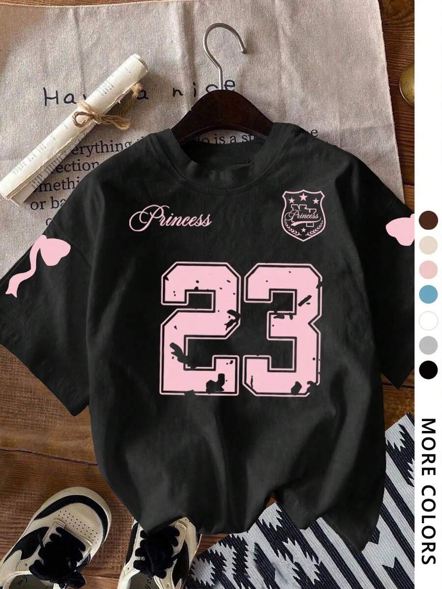 Camiseta de mujer con estampado de letras y corazón, cuello redondo, estilo casual para uso diario, vacaciones y actividades al aire libre; ropa de verano para mujer, top, camiseta gráfica para mujer - Negro - Ver 1