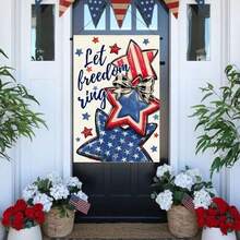 1pc Patriotic Freedom Wreath Flag, Double-Sided Watercolor Star Design In Red, White & Blue, Thick Polyester For Outdoor Yard Decor, Suitable For July 4th, Memorial Day, Veterans Day (Accessories Not Included) - Independence Day - View 4