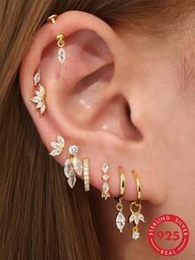1 pieza Pendientes de botón planos de plata de ley 925, pendientes para perforación de cartílago de la oreja de baja alergia para mujeres, pendientes de cartílago de oreja/nariz chapados en oro de 18K, aptos para uso diario - Dorado - Ver 12