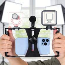 Mobile Phone Handheld Video Cage Stabilizer, Vlog Filmmaking Rig Holder With Cold‑Shoe Slots & 1/4 Inch Screw Holes, Anti‑Slip Pad, Content Creator Shooting Frame, Only For Thin‑Case Smartphones, Accessories & Phone Not Included - Black. - View 6