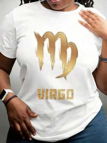 Virgo Zodiac Sign T-Shirt, Astrology Inspired Design For Women And Men, Fashionable Astrological Sign T-Shirt - Vintage Urban Style, Unisex, Cotton, Short Sleeve, Round Neck, 100% Cotton - 白色 - 查看 7