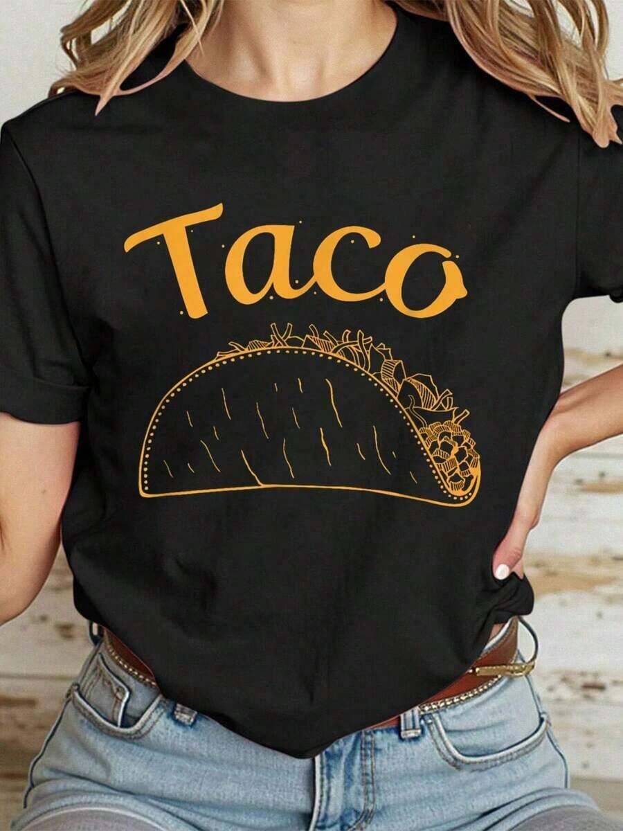 Camisetas Casuales 100% Algodón con Diseño de Burrito, Taco, Taquito para Padres, Hijos y Bebés, Camisetas Familiares a Juego para Mujer - Negro - Ver 1