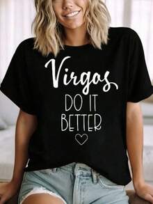 Virgos Do It Better Women's Zodiac Sign T-Shirt, Gift For Astrology Lovers, Horoscope Design, Vintage Urban Style, Unisex, Loose Fit Short Sleeve Crew Neck Cotton T-Shirt, 100% Cotton - 黑色 - 查看 3