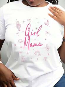 "Girl Mama" T-Shirt For Mothers And Daughters, Pink Graphic Design, Cute Maternity T-Shirt, Perfect Gift For Mom's Birthday Or Mother's Day, 220g - Urban Vintage Style, Unisex, Loose Cotton Short Sleeve T-Shirt With Round Neck, 100% Cotton - 白色 - 查看 3